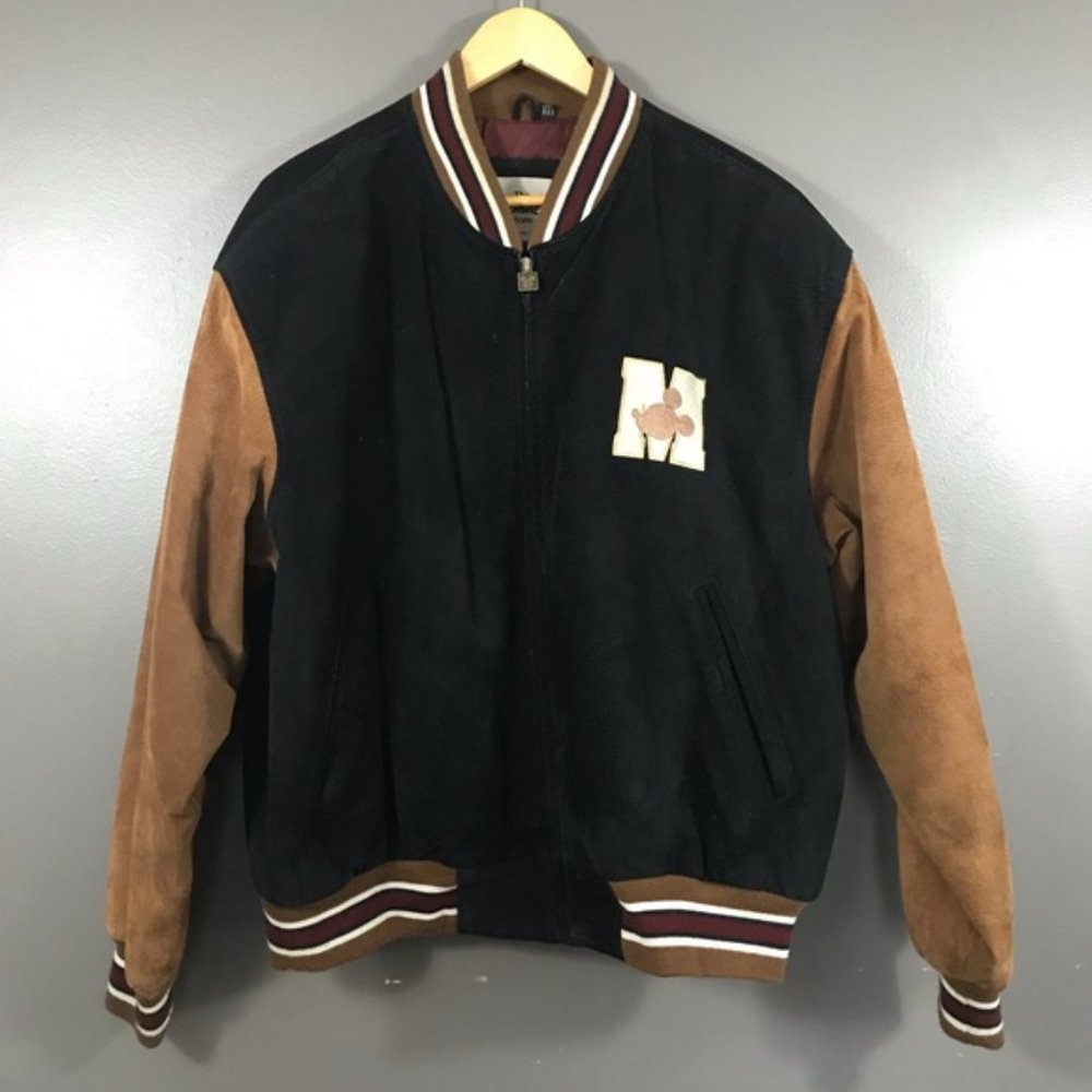 Disney Store Mickey Mouse Leather Suede Bomber Jacket